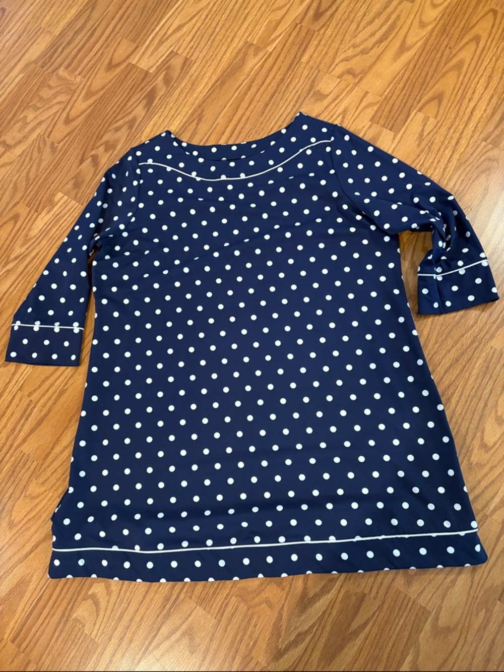 Lands' End Navy and White Polka Dot dress